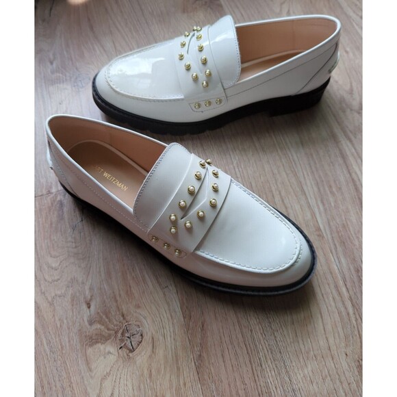 Stuart Weitzman All Pearl Lug Loafers White Patent Leather Womens 7.5